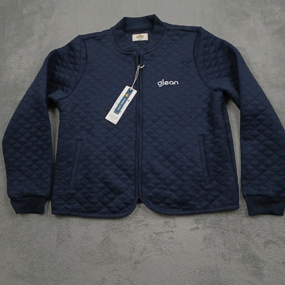 Marine Layer Jacket Womens Large Blue Quilted Full Zip Corbet Bomber Logo NWT